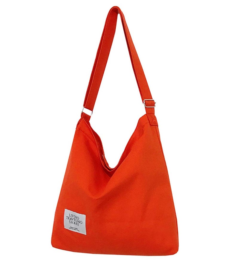 Covelin Women's Retro Large Size Canvas Shoulder Bag Hobo Crossbody Handbag Casual Tote Orange - Image 1